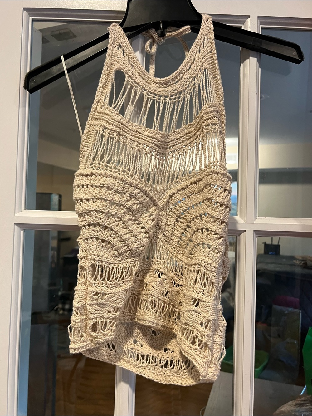 Zara Cream Crochet Halter Tie-Back Tank